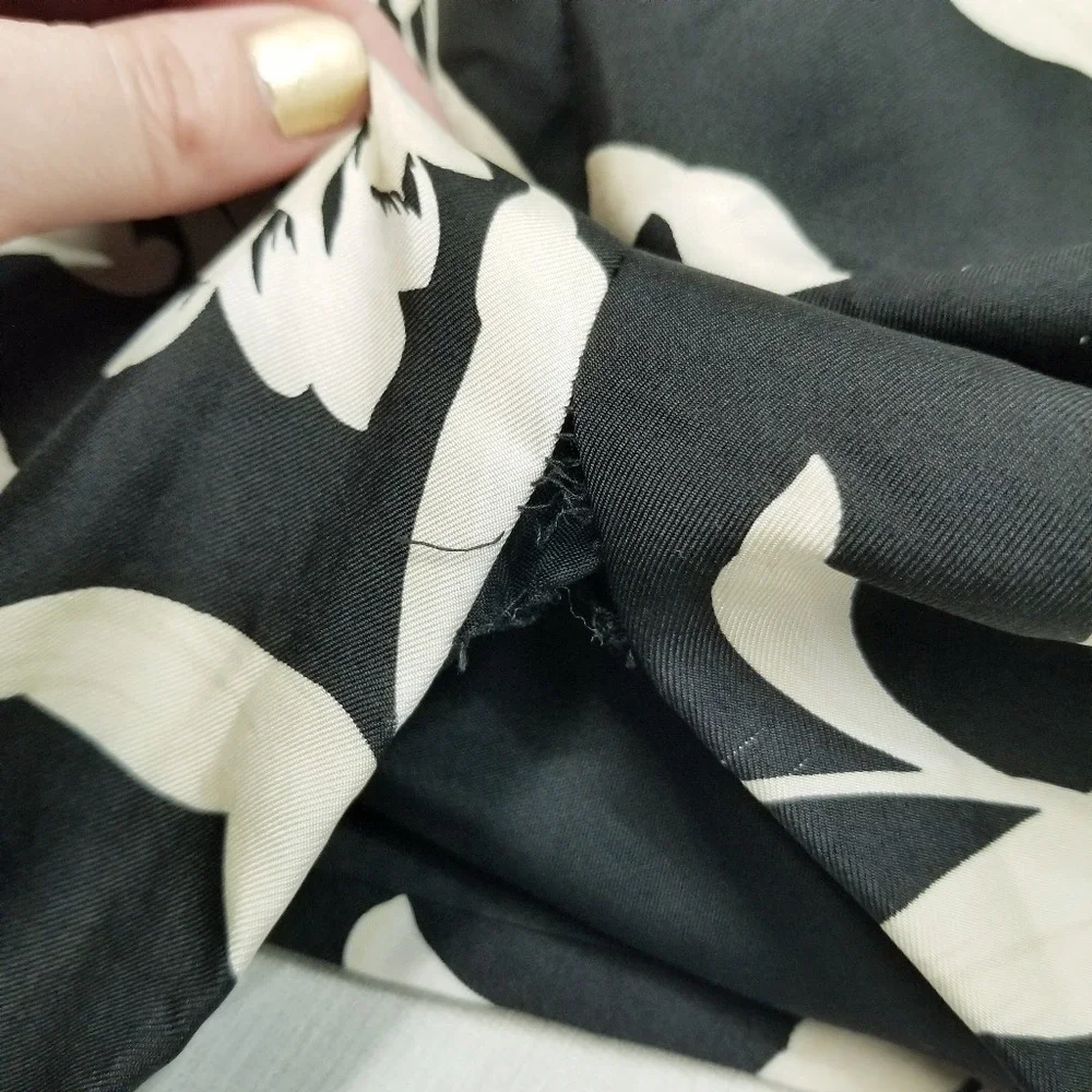 Ann Taylor Floral Silk Sleeveless Dress Black Ivory Midi Women's Size 10 90S‎